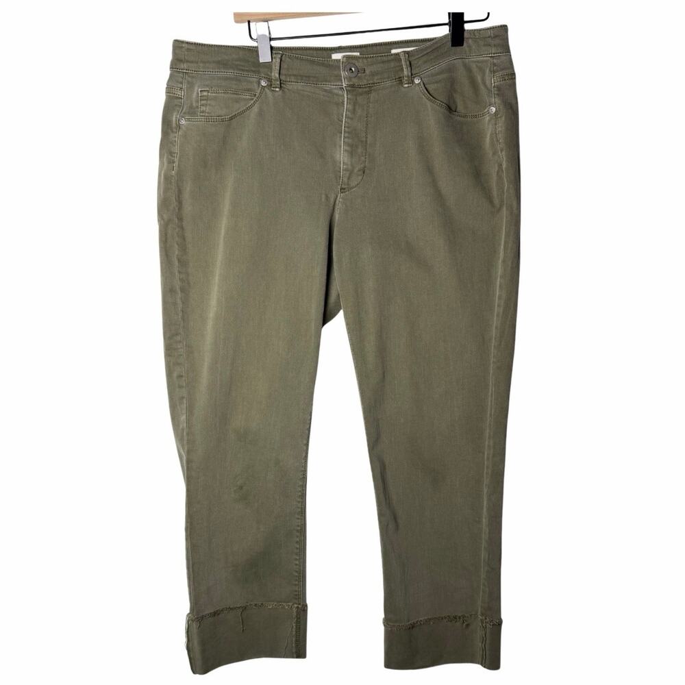 J. Jill Authentic Fit Cropped Cuff Jeans Olive Green Women's size 12